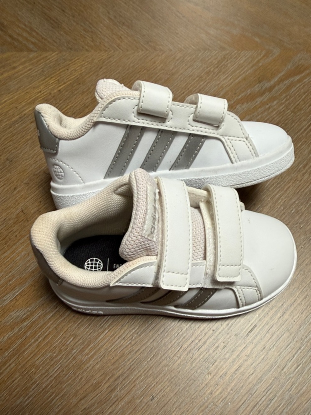 adidas Grand Court Toddler White and Light Gray Velcro Sneakers